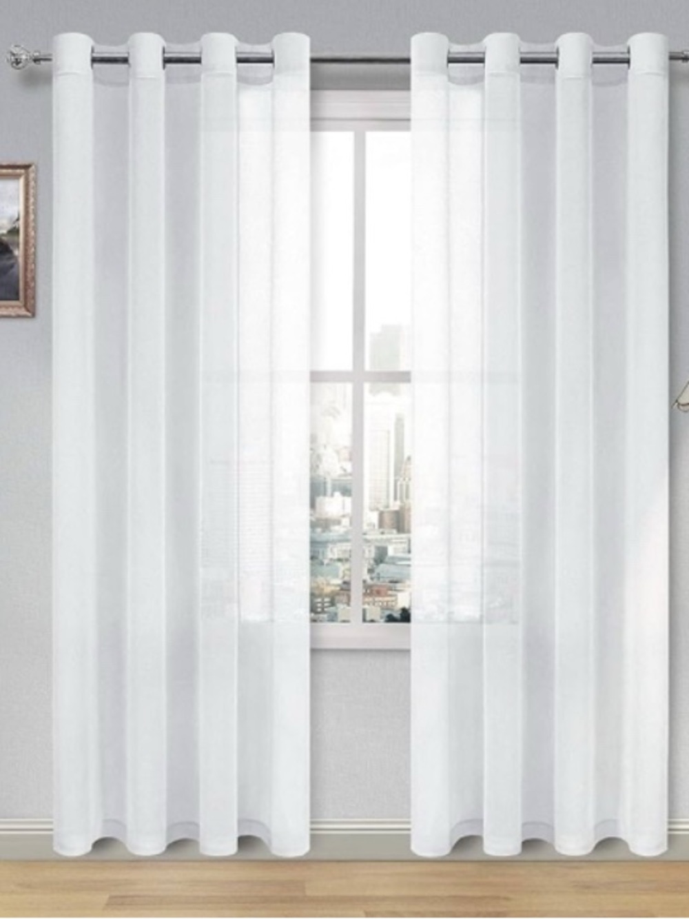 White Sheer Voile Curtains with Grommet - Set of 2 Panels, 52 x 84 Inch